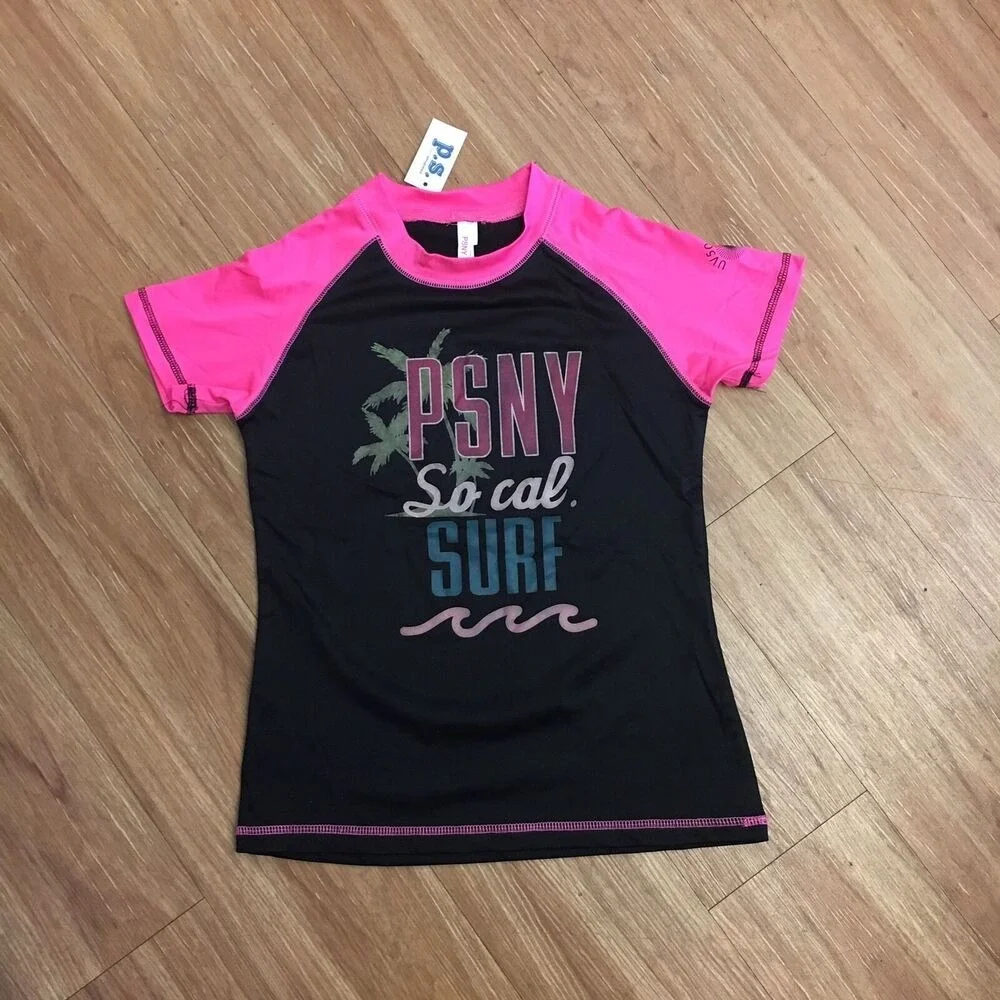 PSNY P.S. from‎ Aeropostale Girls Rash Guard Size 14 Pink Black Swim Shirt NEW